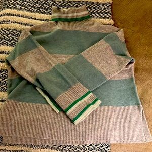 BNWT J.Crew striped turtleneck sweater.  Blue/green.  Size M.